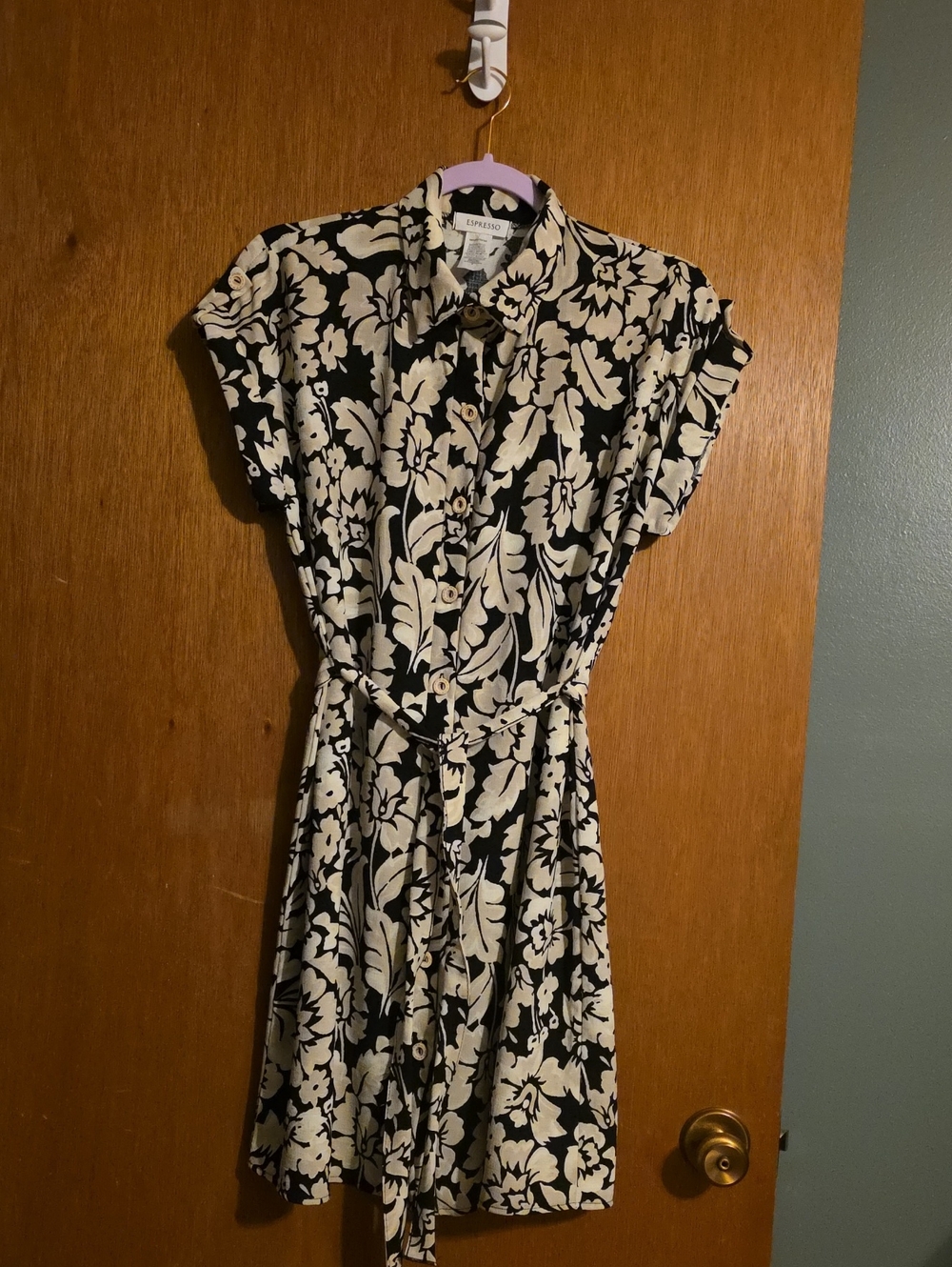 Espresso Black and Cream Floral Mini Shirt Dress